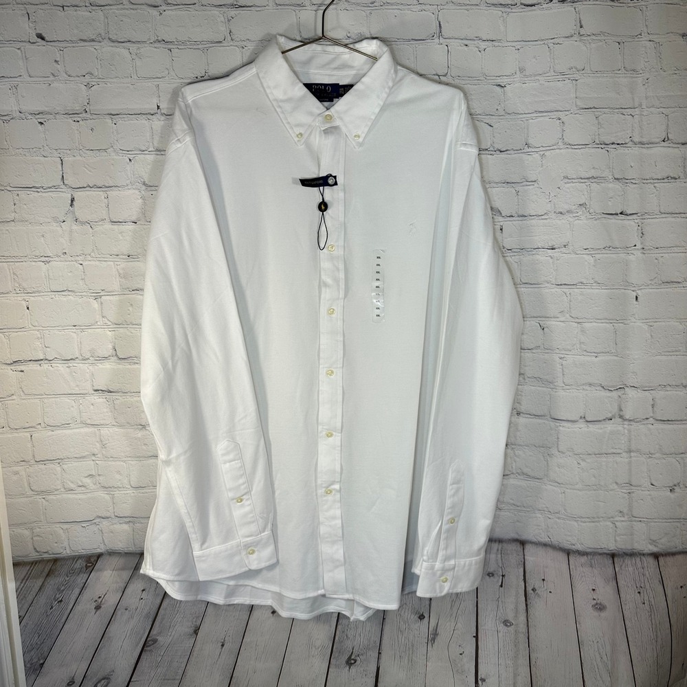 Polo Ralph Lauren Mens XXL White Knit Oxford Shirt Long Sleeve Button Down NWT